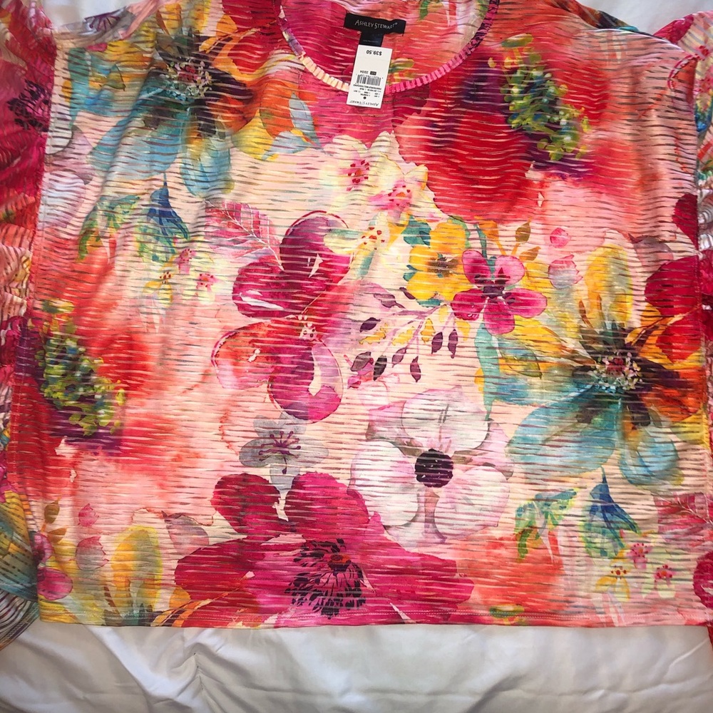 Ashley Stewart Tropical Floral Sleeveless Top